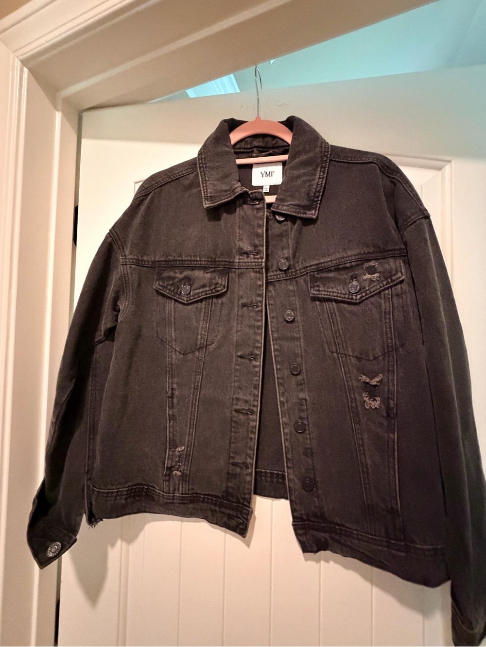YMI Faded Black Distressed Denim Jacket